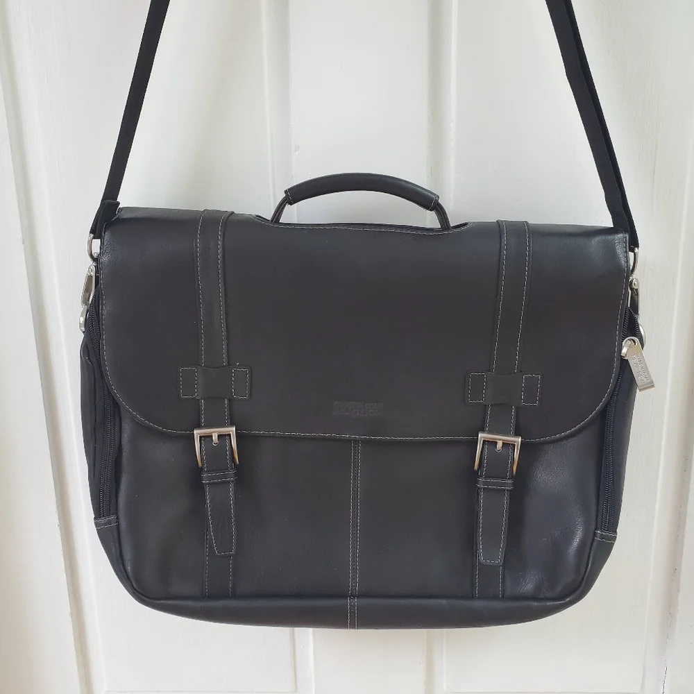 Like New Kenneth Cole Reaction Colombian Leather Flapover Laptop Bag - Brown